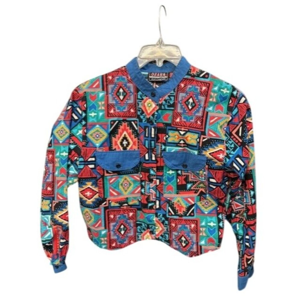 Ozark Mountain Jean Co. Vintage‎ Multicolor Button-Up Shirt With Aztec Print